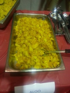 A dry potato and cauliflower dish. It is popular not just in Indian but also in Pakistan and Nepal. It gets its' yellow color from the tumeric in the dish.